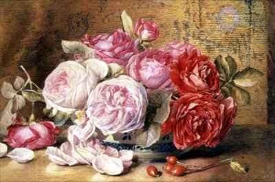 Pink and Red Roses in a Bowl by Romanticism