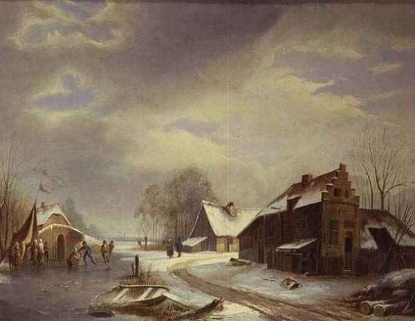 Figures on a Frozen River Estuary by Romanticism