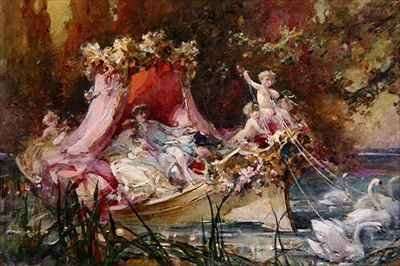 A Lovers' Barge Drawn by Swans by Romanticism