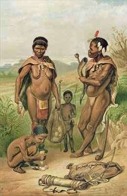 A Bosjesman Family frontispiece from The History of Mankind by Romanticism