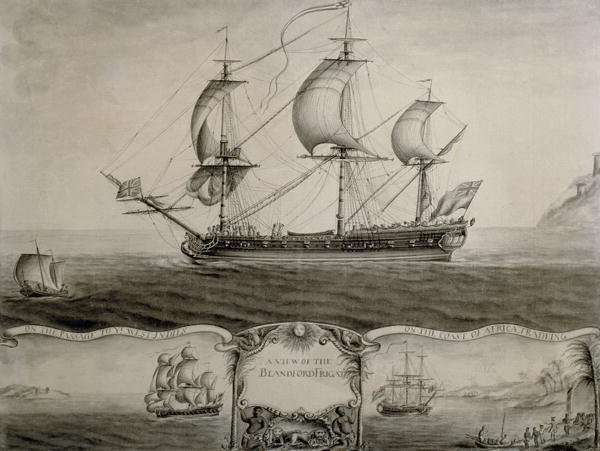 Views of the Blandford Frigate on the Passage to the West Indies and Trading on the Coast of Africa, c.1760 by Romanticism