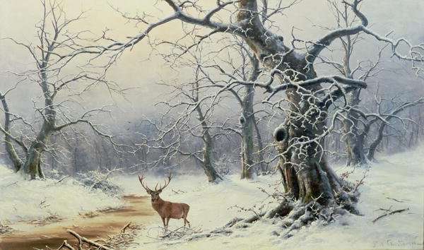 A Stag in a wooded landscape by Romanticism