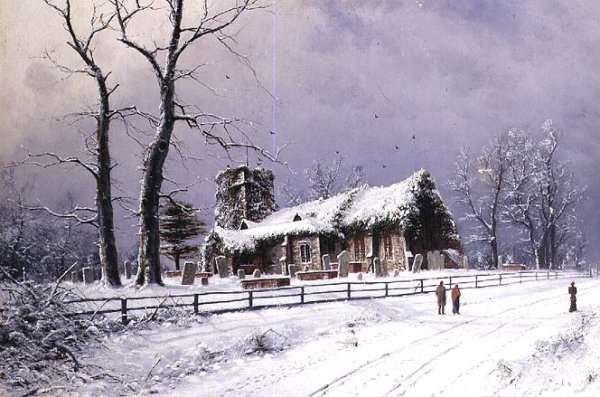 Winter Scene with Figures on a Path near a Church by Romanticism