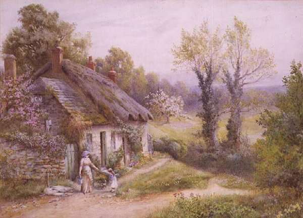 A Mother and Child in a Cottage Garden by Romanticism