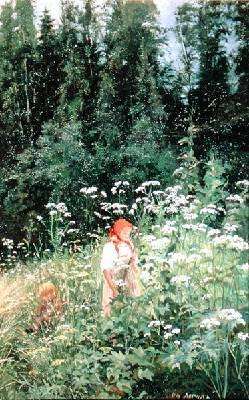 Girl among the wild flowers by Romanticism