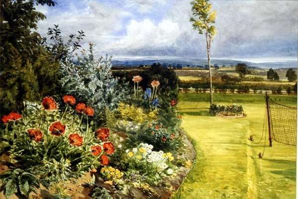 A Garden Border by a Tennis Court by Romanticism