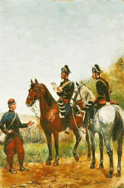 Police Officers on an Inspection Tour Checking a Serviceman in 1885 by Romanticism