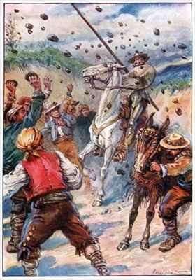 They pelted Don Quixote with a shower of stones by Romanticism