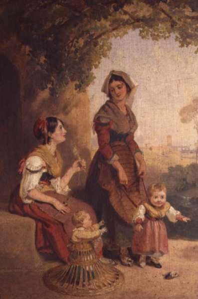 Two Roman ladies and their children by Romanticism