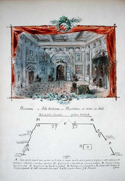 Set design and stage directions for an 1877 production of Hernani by Victor Hugo (1802-85), 1879 by Romanticism