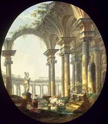 Shepherds with Animals in a Classical Landscape by Romanticism
