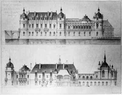 Design for the reconstruction of the north facade and the facade of the Petit Chateau of the Chateau de Chantilly by Romanticism