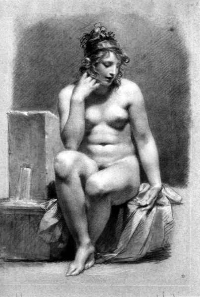 Seated Female Nude by a Fountain by Romanticism