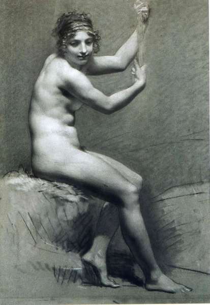 Female Nude Holding On To A Staff by Romanticism