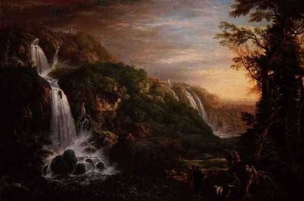 The Great Cascade at Tivoli with Villa of Maecenas and artist inspired by a philosopher by Romanticism