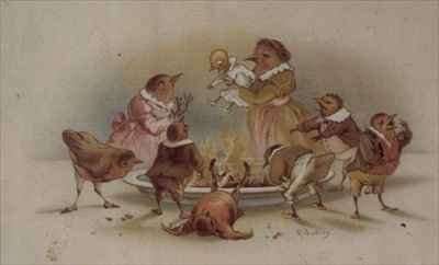 Bird Family Victorian Christmas card by Romanticism