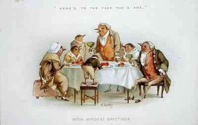 Heres to the year thats awa Victorian Christmas card by Romanticism