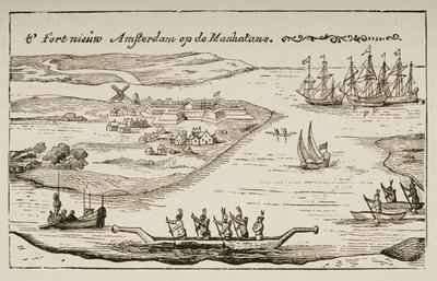 Fort and settlement of New Amsterdam on Manhattan Island in the 1620s 1880 by Romanticism