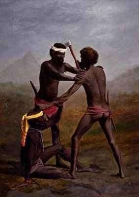Three Aborigines fighting Queensland by Romanticism