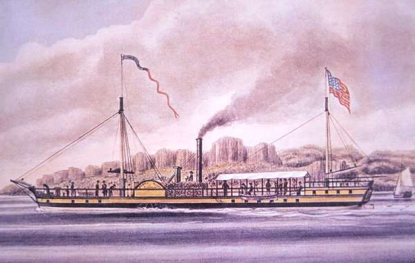 Robert Fulton's (1765-1815) steamboat the Clermont, on the Hudson River, New York, 1861 by Romanticism