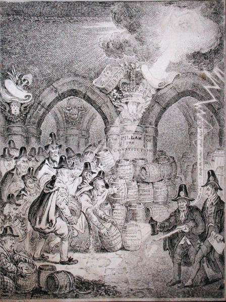 The Opposition trying to blow up Parliament, published by Thomas McLean in 1835 by Romanticism