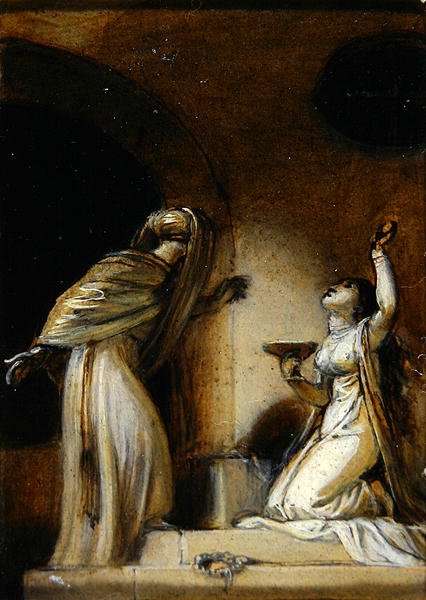 Kneeling female figure with a cup, illustration for an Eastern Romance, possibly The Arabian Nights by Romanticism