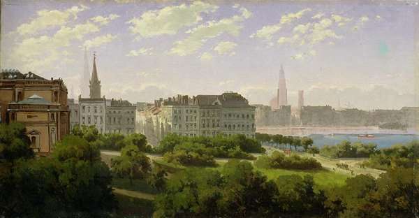 The Hamburg Kunsthalle and the Wallanlagen at the Glockengiesserwal, 1875 by Romanticism