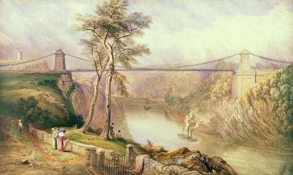 View of the Avon Gorge with the approved design for the Clifton Suspension Bridge by Romanticism