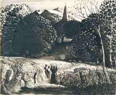 Cornfield and Church by Moonlight by Romanticism