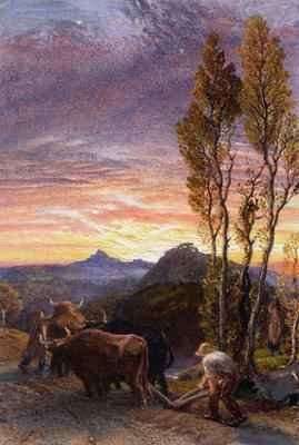 Oxen Ploughing at Sunset by Romanticism