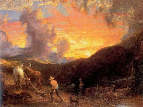 Ploughing at Sunset by Romanticism