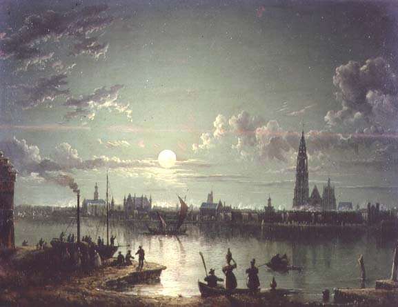 Rotterdam Harbour by Moonlight, 1835 by Romanticism