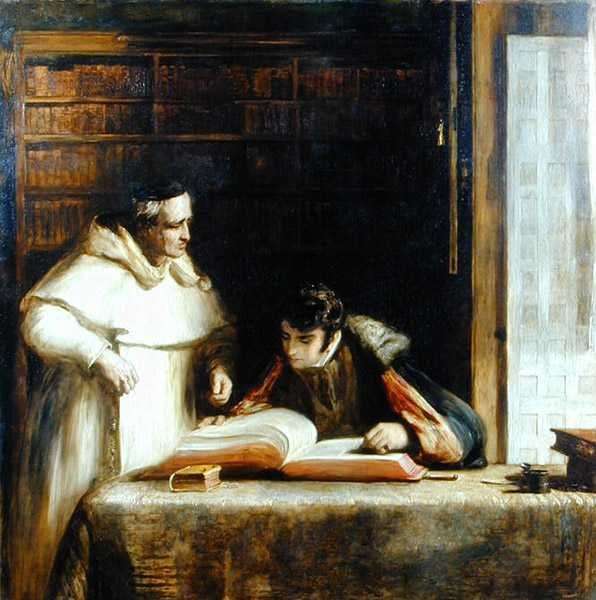 Washington Irving (1783-1859) Researching Columbus in the Convent of Rabida, 1828-29 by Romanticism