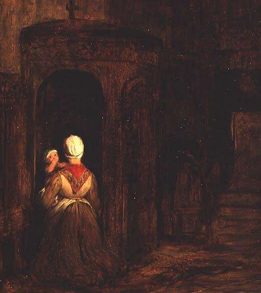 Woman with a Baby Kneeling at a Confessional by Romanticism