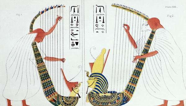 Interpretation of a fresco from the royal tomb in Thebes depicting harp players, from Manners and Customs of the Ancient Egyptians, 1837 by Romanticism