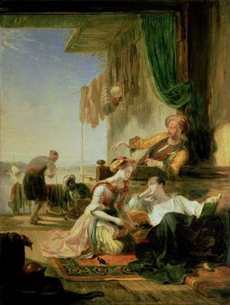Lord Byron reposing in the house of a fisherman having swum the Hellespont, 1831 by Romanticism