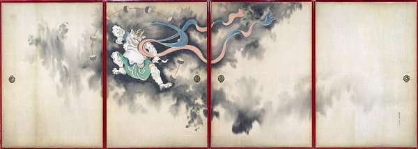 Sliding doors depicting a thunder god Late Edo Perio by Romanticism