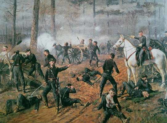 Captain Hickenloopers battery in the Hornets Nest at the Battle of Shiloh April 1862 by Romanticism