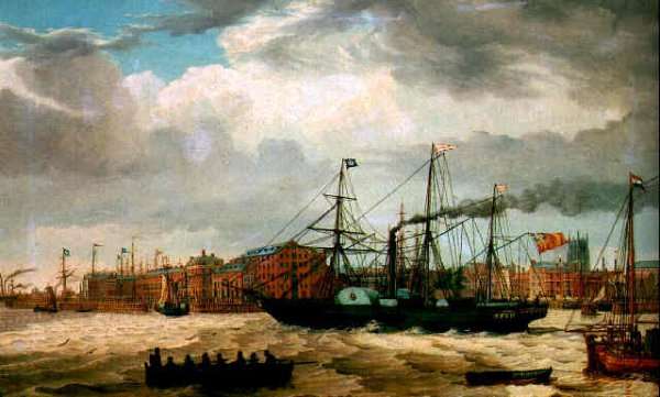 A paddle steamer and other shipping in the docks at Kingston upon Hull 1829 by Romanticism