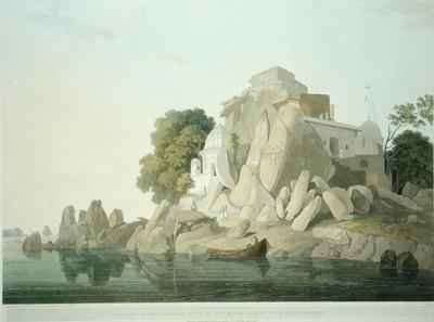SW View of the Fakeers Rock in the River Ganges near Sultaungunge by Romanticism