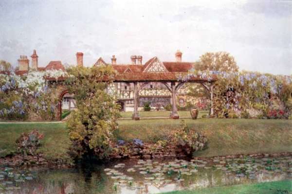 Great Tangley Manor Surrey with the Lily Pond and covered walk by Romanticism
