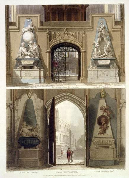 The Entrance into the Choir and the West Entrance, plate 20 from Westminster Abbey, engraved by J. Bluck fl.1791-1831 pub. by Rudolph Ackermann 1764-1834 1812 by Romanticism