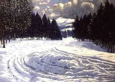 Sleigh Tracks in a Snowy Clearing by Romanticism