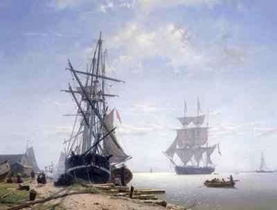 Ships in a Dutch Estuary by Romanticism