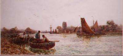 Fishermen near the Quay at Christchurch Hampshire by Romanticism