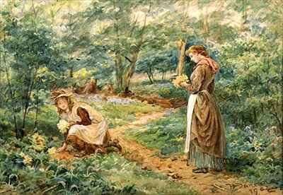 Girls Picking Wild Flowers by Romanticism