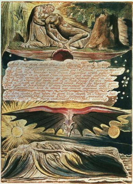 Jerusalem The Emanation of the Giant Albion- 'And One stood forth', top to bottom, Los supported by Christ; Albion's burial in the Supulcher, 1804 by Romanticism