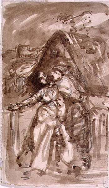 Sketch of a Man embracing a Woman at a Cottage Gate by Romanticism