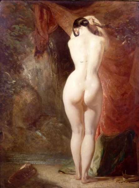 Diana standing by a waterfall by Romanticism