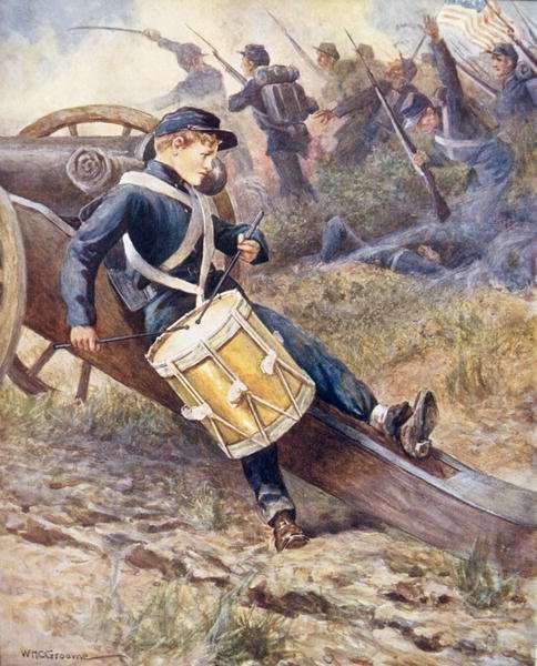 He crawled behind a cannon and pale and paler grew illustration from Ballads of Famous Fights by Romanticism